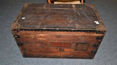 Lot 721 - Metal-bound, zinc-lined cabin trunk with travel labels