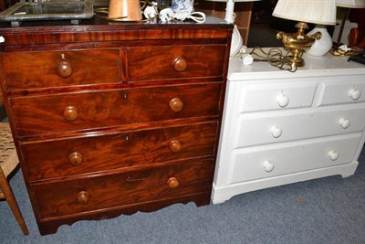 Lot 724 - Mahogany chest of drawers, a painted pine chest, a Lloyd Loom style chair and an embossed brass...