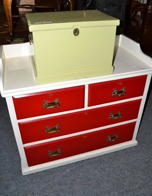 Lot 727 - An inlaid Edwardian double wardrobe, a painted pine chest of drawers, together with a small painted