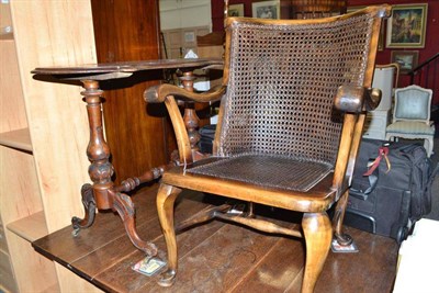 Lot 729 - Beech framed open armchair with caned back and seat, together with a Victorian walnut side table