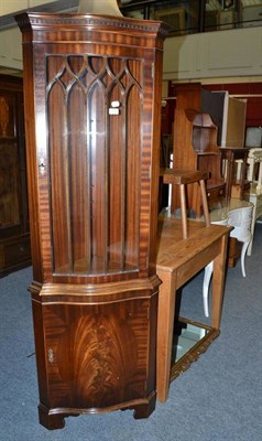 Lot 736 - A pine cupboard, a dressing table, a pine kitchen table, wall shelves, corner cabinet, etc