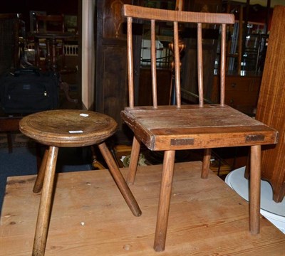 Lot 740 - A 19th century stick back chair and circular stool (2)