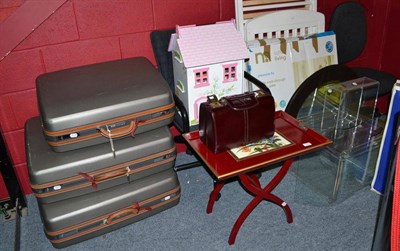 Lot 743 - Three suitcases, two computer chairs, a Mothercare gate, etc