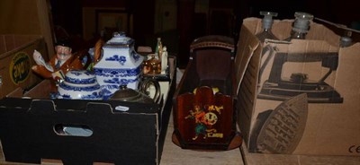 Lot 746 - Assorted novelty teapots, stoneware jars, doll's cradle, glass jars and stoppers, etc