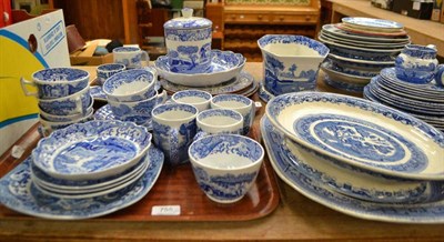 Lot 755 - A quantity of 20th century blue and white transfer decorated pottery including Spode Italian...