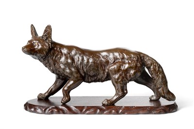 Lot 138 - A Japanese Bronze Figure of a Fox, Meiji period (1868-1912), naturalistically modelled with an...