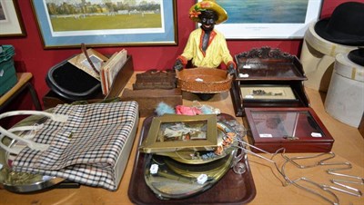 Lot 792 - A mixed lot including a spoon rack, a correspondence rack, tray, plaster figure of a black man,...