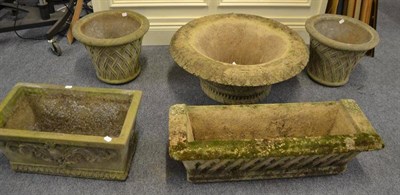 Lot 809 - Five composition stone garden urns/troughs