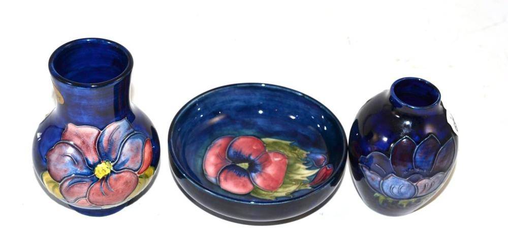 Lot 88 - Three pieces of William/Walter Moorcroft - Poppy, Anemone and Clematis patterns