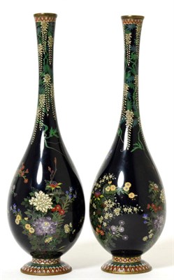 Lot 150 - A Pair of Japanese Cloisonné Enamel Vases, Meiji period (1868-1912), of slender baluster form...