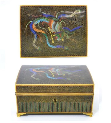 Lot 153 - A Japanese Cloisonné Enamel Box and Cover, early 20th century, of rectangular form on bracket...