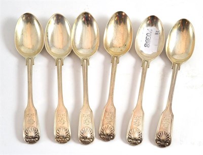 Lot 45 - A set of six fiddle, thread and shell pattern teaspoons
