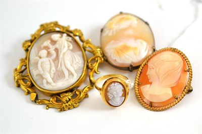 Lot 46 - Three cameo brooches and a cameo ring
