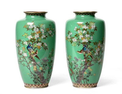 Lot 156 - A Pair of Japanese Cloisonné Enamel Vases, Meiji period (1868-1912), of baluster form,...