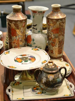 Lot 61 - Chinese baluster vase, pair of Japanese Satsuma type vases, Capodimonte tramp and assorted ceramics