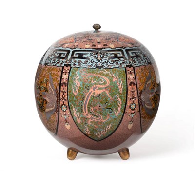 Lot 158 - A Japanese Cloisonné Enamel Vase and Cover, Meiji period (1868-1912), of ovoid form, decorated...