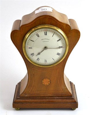Lot 80 - Edwardian inlaid mahogany mantel clock, retailed by Selfridges, London