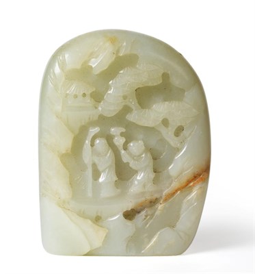 Lot 161 - A Chinese Jade Boulder, depicting two figures in landscape, the reverse with a deer amongst...