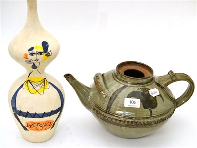 Lot 105 - A Roger Capron (1922-2006) whisky carafe, signed CAPRON VALLAURIS, 36cm; and a studio pottery...