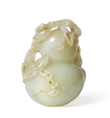 Lot 163 - A Chinese Jade Carving, of a double gourd naturalistically carved with its tip issuing leaves...