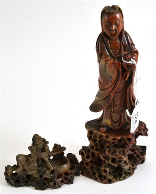 Lot 124 - Chinese carved soapstone figure of an immortal and one other (2)