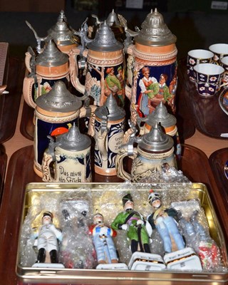 Lot 148 - A quantity of Steins and soldier figures (two trays)