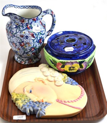 Lot 160 - A Beswick Art Deco wall plaque, 436 Hyacinth Lady, a Ringtons jug and a Ringtons posy holder