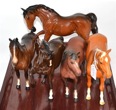 Lot 171 - Beswick Horses comprising: 'Hackney', model No. 1361, brown gloss; 'Horse' (Head Tucked, Leg...