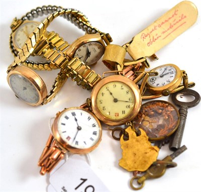 Lot 194 - Six lady's 9ct gold wristwatches