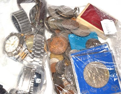 Lot 197 - Quantity of assorted coins and watches