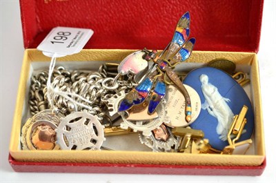 Lot 198 - Silver albert, bracelet, Wedgwood brooch (a.f.), cufflinks, etc