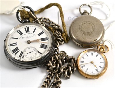 Lot 202 - A 14Kt lady's watch, a silver gent's watch and fob and a compass