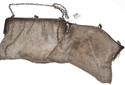 Lot 209 - Silver mesh purse impressed '925' and another inscribed L A Langley, Chestnut Ave, Hessle (2)