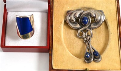 Lot 215 - A Danish brooch, possibly Bernard Hertz, stamped '826' and 'S' and a silver and enamel ring by...