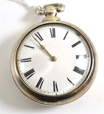 Lot 219 - A silver pair cased verge pocket watch, movement signed Geo Fowler, Doncaster