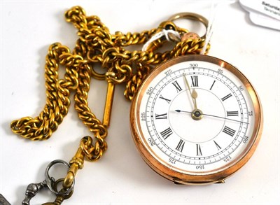 Lot 221 - A pocket watch, case stamped '9k', with a yellow metal chain