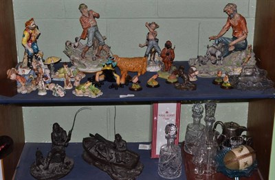 Lot 233 - Capodimonte figures, Border Fine Arts, plated ware, etc (on two shelves)