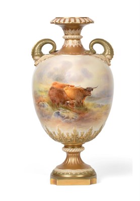 Lot 185 - A Royal Worcester Porcelain Vase, painted by John Stinton, 1912, of ovoid shape with dolphin...