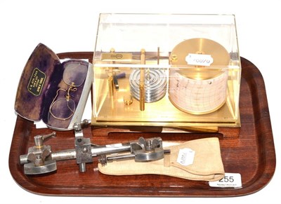 Lot 255 - A modern barograph, a watchmaker's lathe, Lorgnettes and pince nez