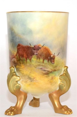 Lot 186 - A Royal Worcester Porcelain Vase, painted by Harry Stinton, 1916, with highland cattle in...