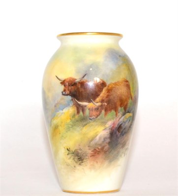 Lot 188 - A Royal Worcester Porcelain Bottle Vase, painted by Harry Stinton, 1919, painted with highland...