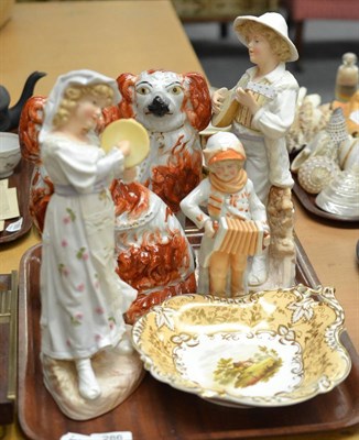 Lot 286 - Staffordshire dogs, pill maker and figures