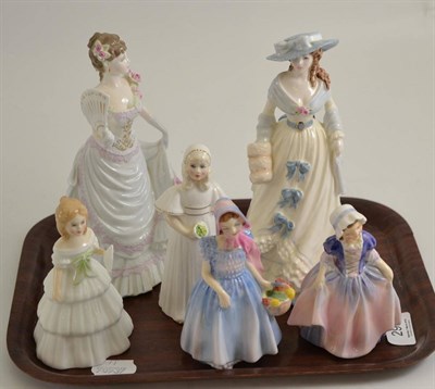 Lot 299 - Four Royal Doulton china figures and two Coalport china figures