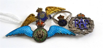 Lot 309 - Two RAF silver and enamel badges, a ring and a Royal Canadian Air Force badge