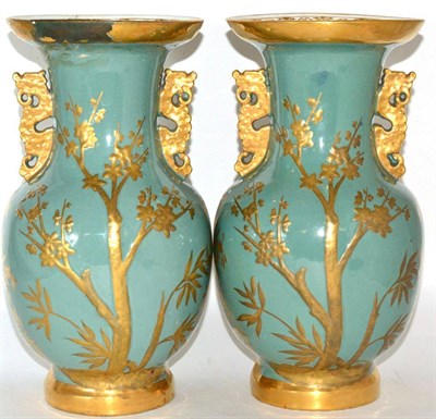 Lot 194 - A Pair of English Porcelain Baluster Vases, circa 1880, in Chinese style with everted rims and...