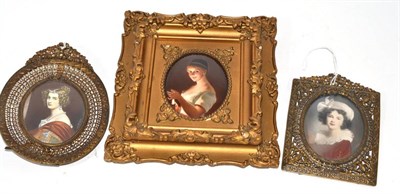 Lot 330 - Continental painted porcelain plaque and two other miniatures