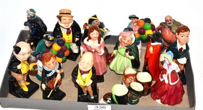 Lot 336 - Four Royal Doulton miniature character jugs and fourteen Royal Doulton miniature figures...