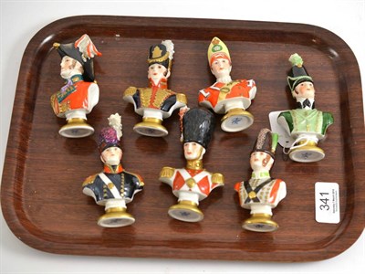 Lot 341 - Seven Dresden porcelain busts: 'Private 1793', 'Sergent 1833', 'Gunner 1804', 'Officer 1815',...