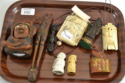 Lot 353 - Assorted bone, porcelain and treen carvings, circa 1920