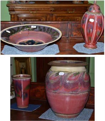 Lot 367 - Eddie Curtis (b.1953-), four pieces of red glazed pottery